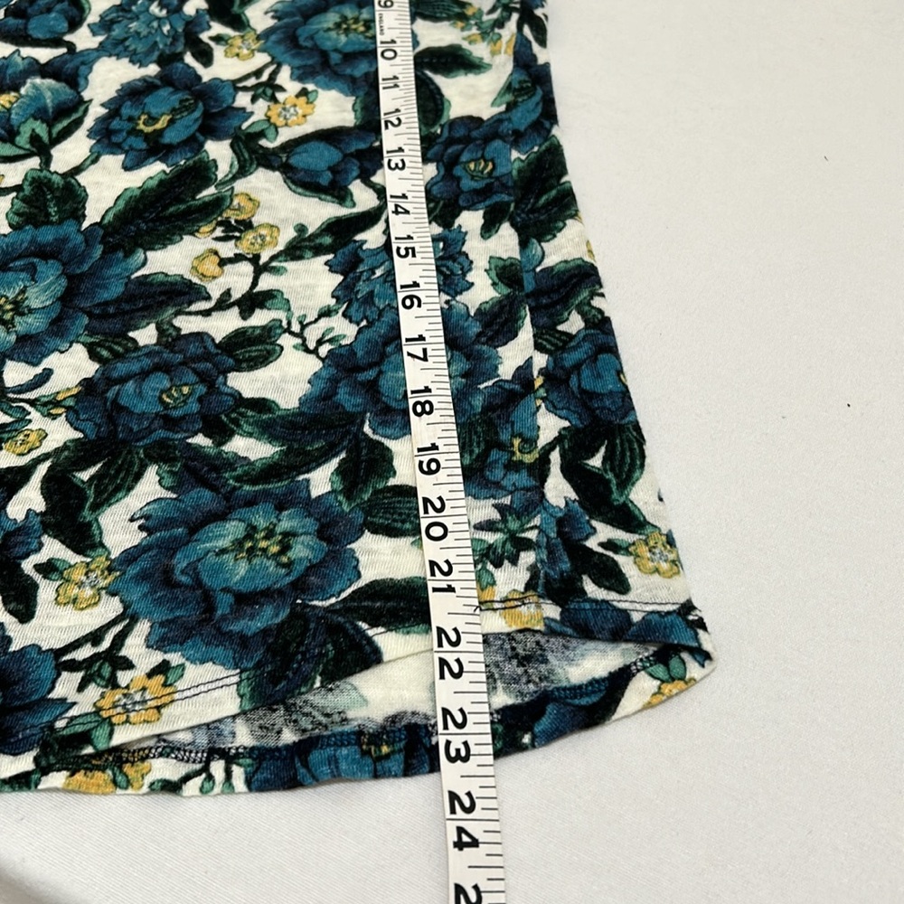 LOFT WOMEN 100% LINEN BLOUSE BLUE FLORAL SLEEVELESS SIZE SMALL - Picture 8 of 10
